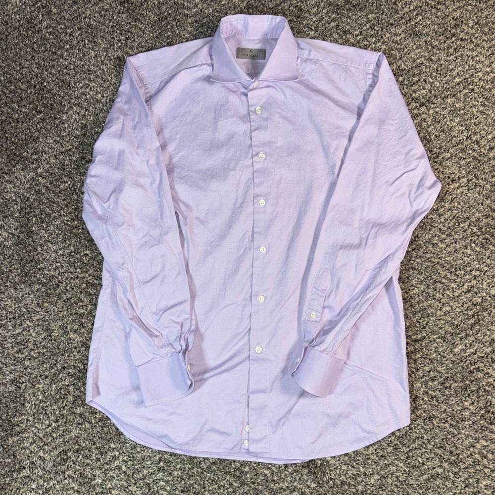 Canali 1934 Sz 16 41 Lavender Purple Micro Diamond Dress Shirt Made in Italy